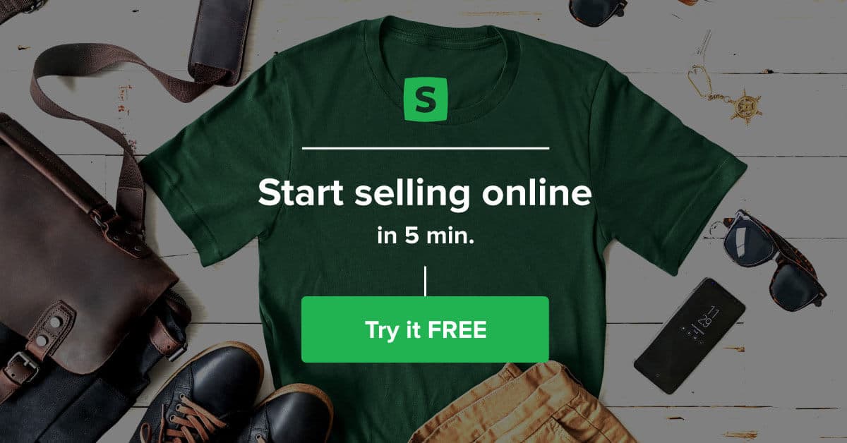 Sell online with Sellfy banner with a t-shirt, shoes and lifestyle items